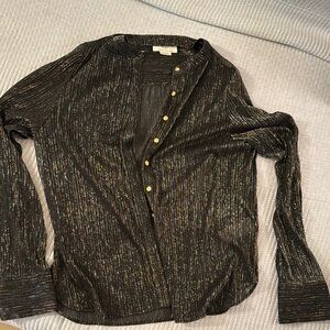 Black Button-Up Shirt with Gold Accents